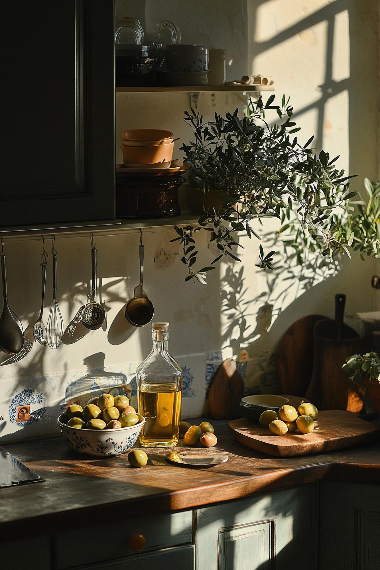 Cozy studio interior with kitchen bench