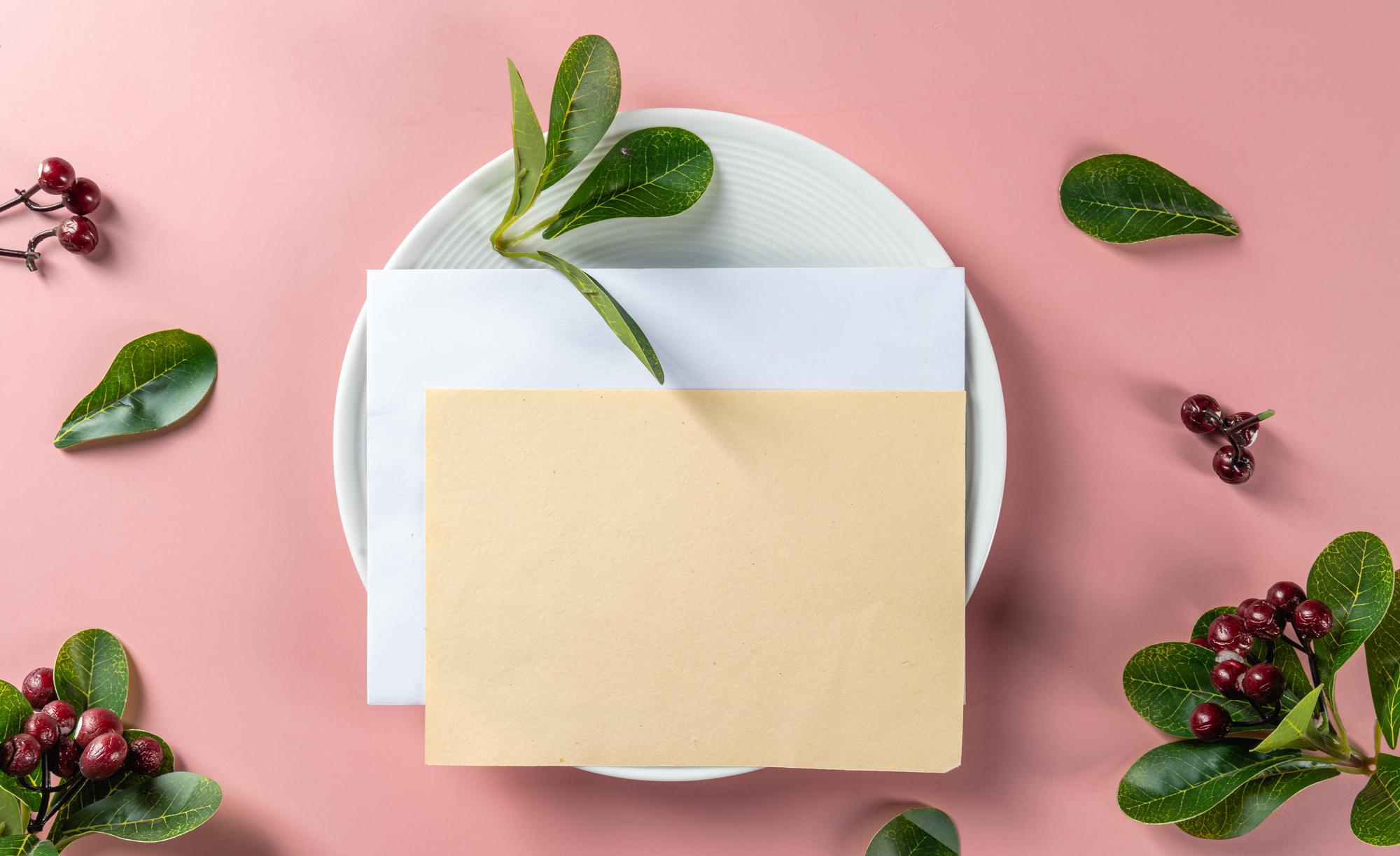 Package presentation on pastel cardstock